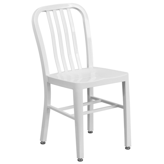 Merrick Lane 18 Inch White Galvanized Steel Indoor outdoor Dining Chair With Slatted Back And Powder Coated Finish