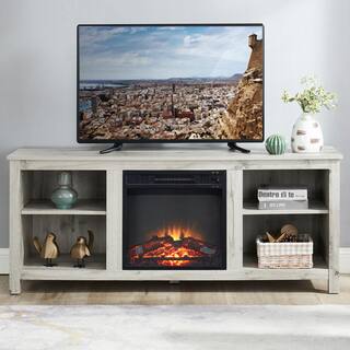 58 in. Gray Wood Electric Fireplace TV Stand with Open Storage Shelves Fits TV's up to 65 in. with Cable Management STVStand2022-5