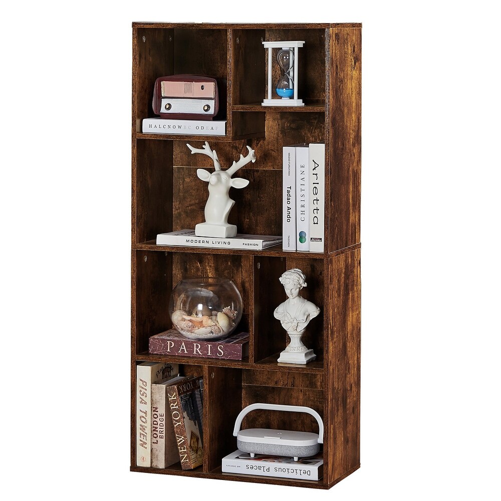 VECELO  Widened Version  3 Tier Seven Open Cube Wooden Bookcase Organizer  Bookshelf / Book Storage