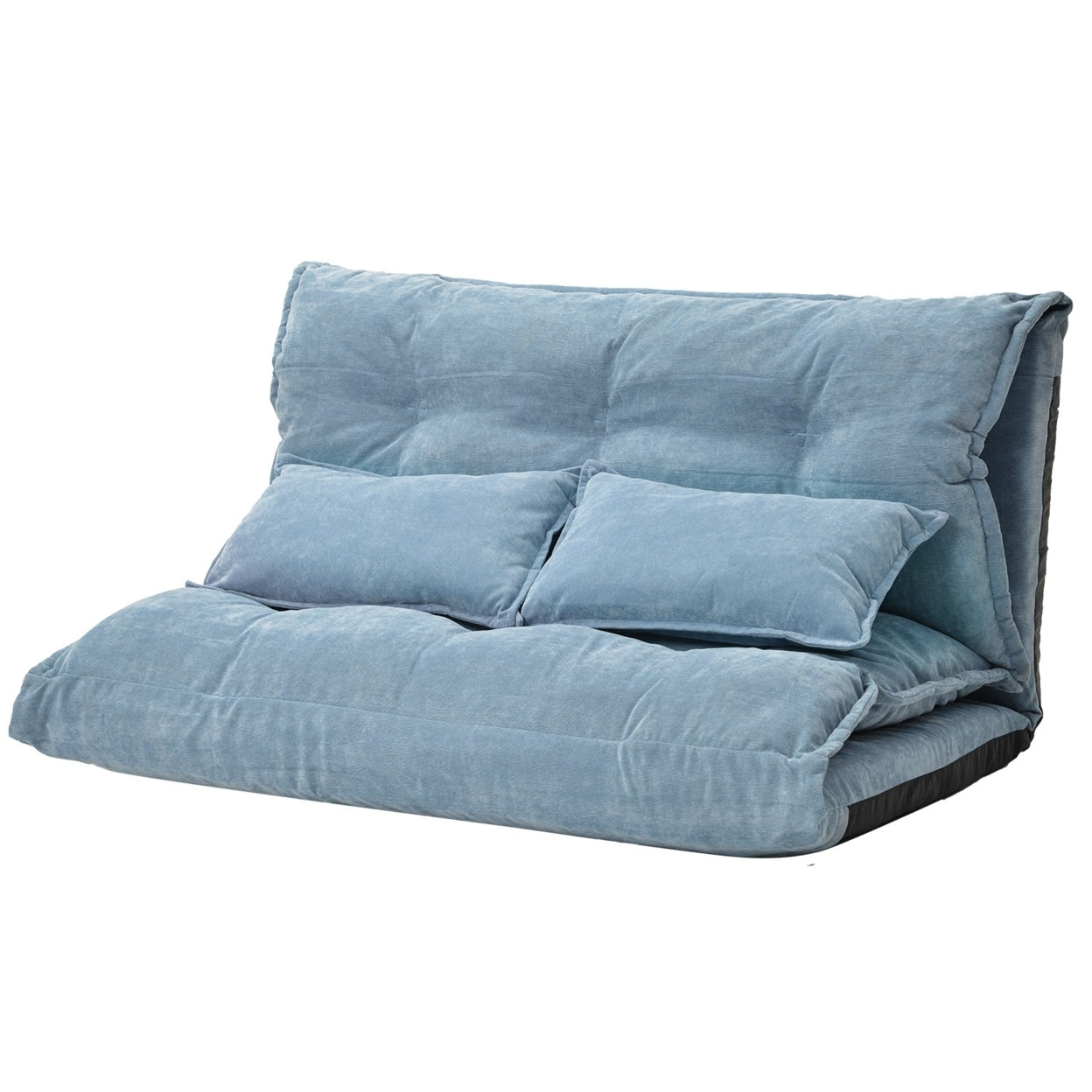 Adjustable Foldable Leisure Futon Sofa with Tufting, Blue- Saltoro Sherpi