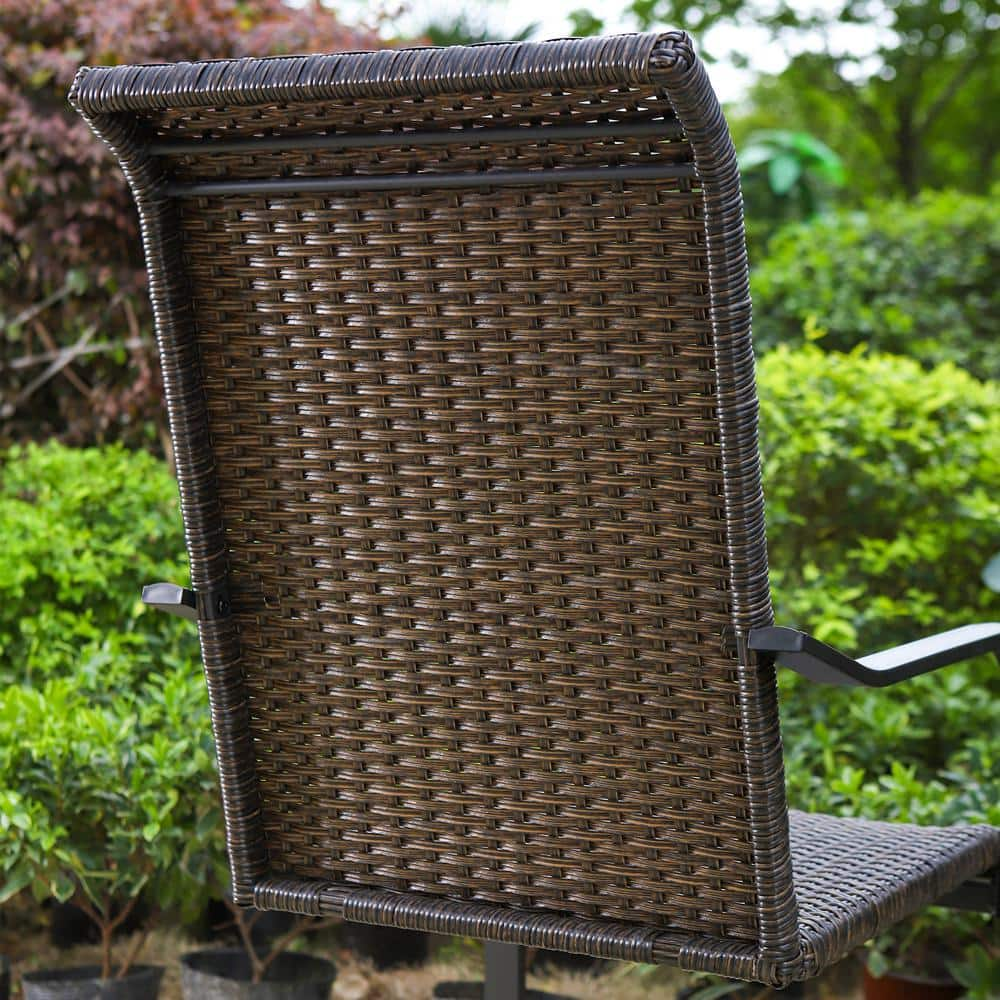 PHI VILLA Rattan Metal C-Spring Outdoor Dining Chair with High in Back (2-Pack) THD-PV-002