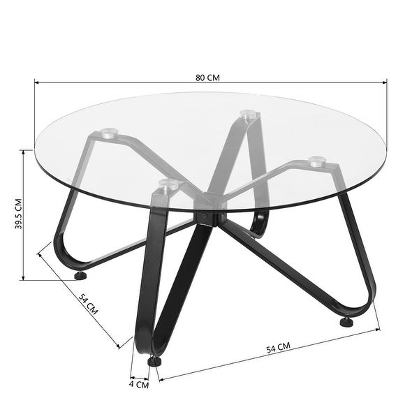 Round Accent Center Table Modern 31.5-inch Black Coffee Table with Tempered Glass Tabletop End Table with Metal Coating Legs