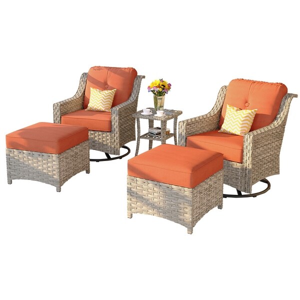 OVIOS 5 Pieces Outdoor Wicker Curved Swivel Chair Set With Ottoman