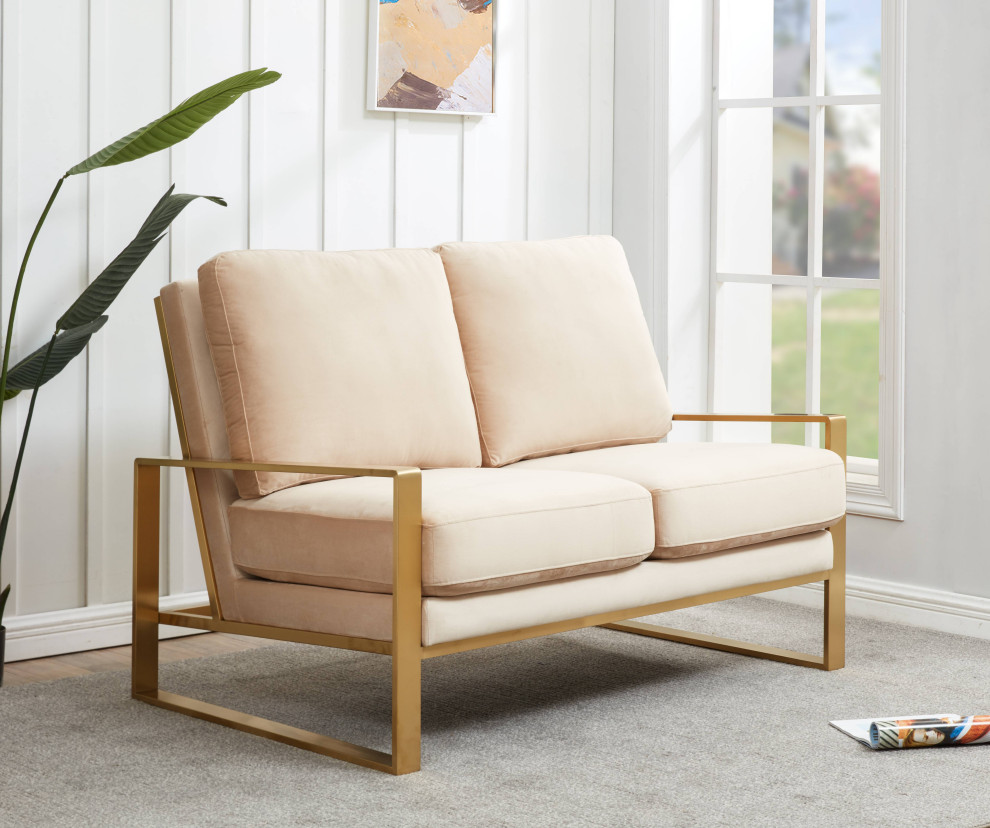 LeisureMod Jefferson Modern Design Velvet Loveseat With Gold Frame   Contemporary   Loveseats   by LeisureMod  Houzz