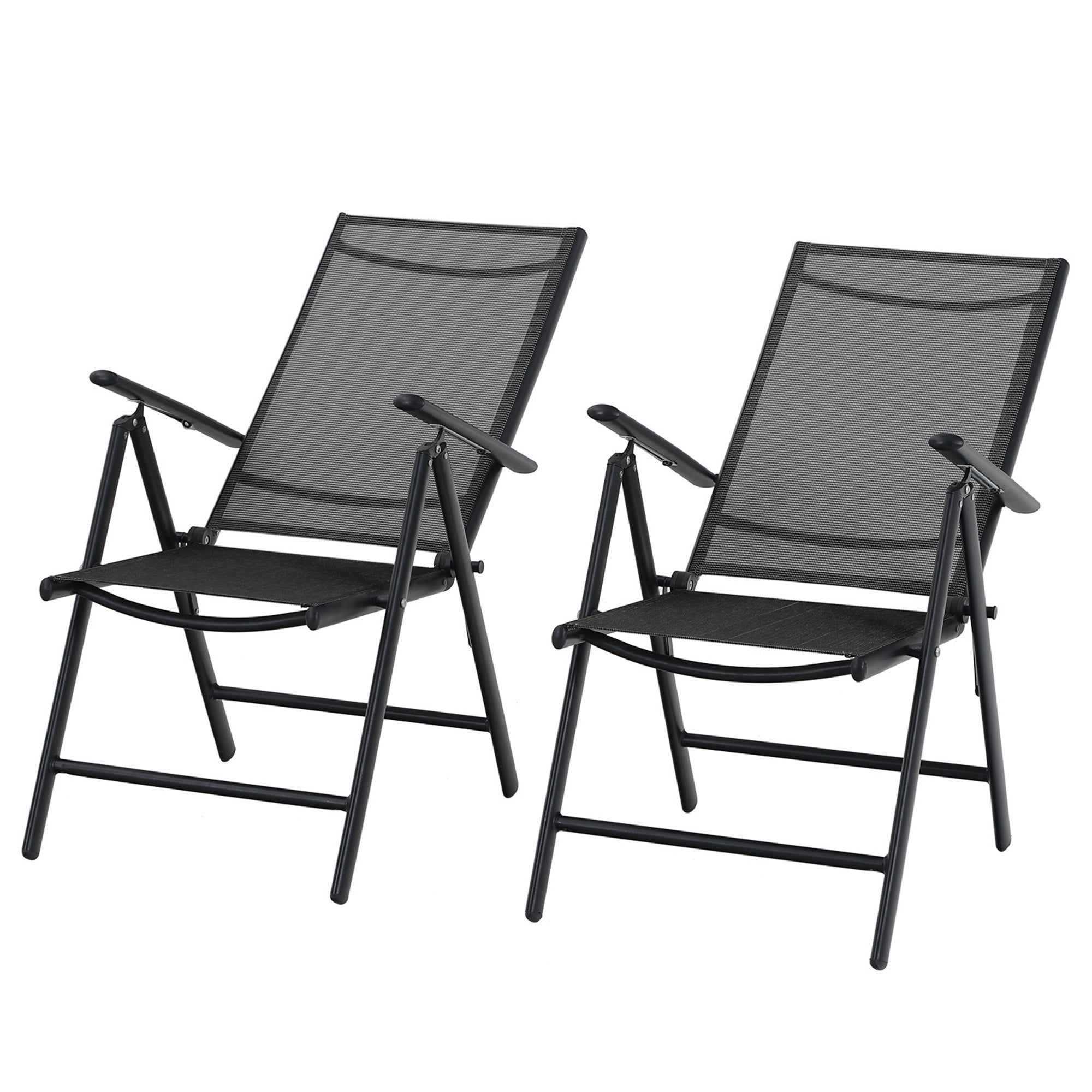 MF Studio 6-Piece Aluminum Outdoor Patio Dining Set with 10 FT 3-Tier Umbrella, 4 PCS 7-Level Adjustable Folding Sling Chairs& Square Dining Table, Black& Beige