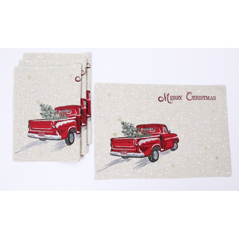 Merry Christmas Truck Embroidered Placemats 14 by 20 Inch  Set of 4