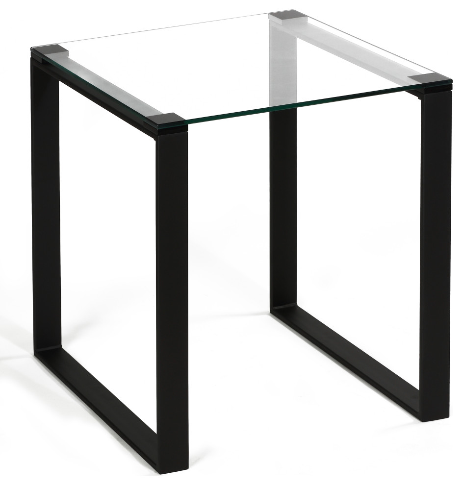 Cortesi Home Gega Contemporary Glass End Table  Matte Black  Clear Glass   Transitional   Side Tables And End Tables   by CozyStreet  Houzz