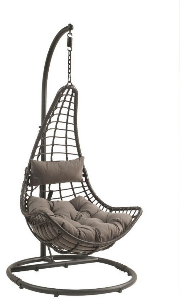 Benzara BM250671 Patio Hanging Chair With Tear Drop Shape  ampThick Cushions  Gray   Beach Style   Hammocks And Swing Chairs   by Uber Bazaar  Houzz