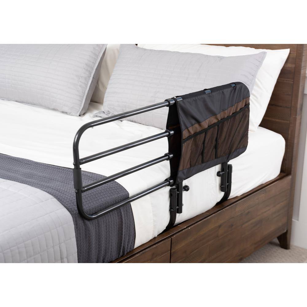 Stander 26 in. to 42 in. EZ Adjustable Bed Rail with Swing-down Safety Railing and Pouch in Black 8000