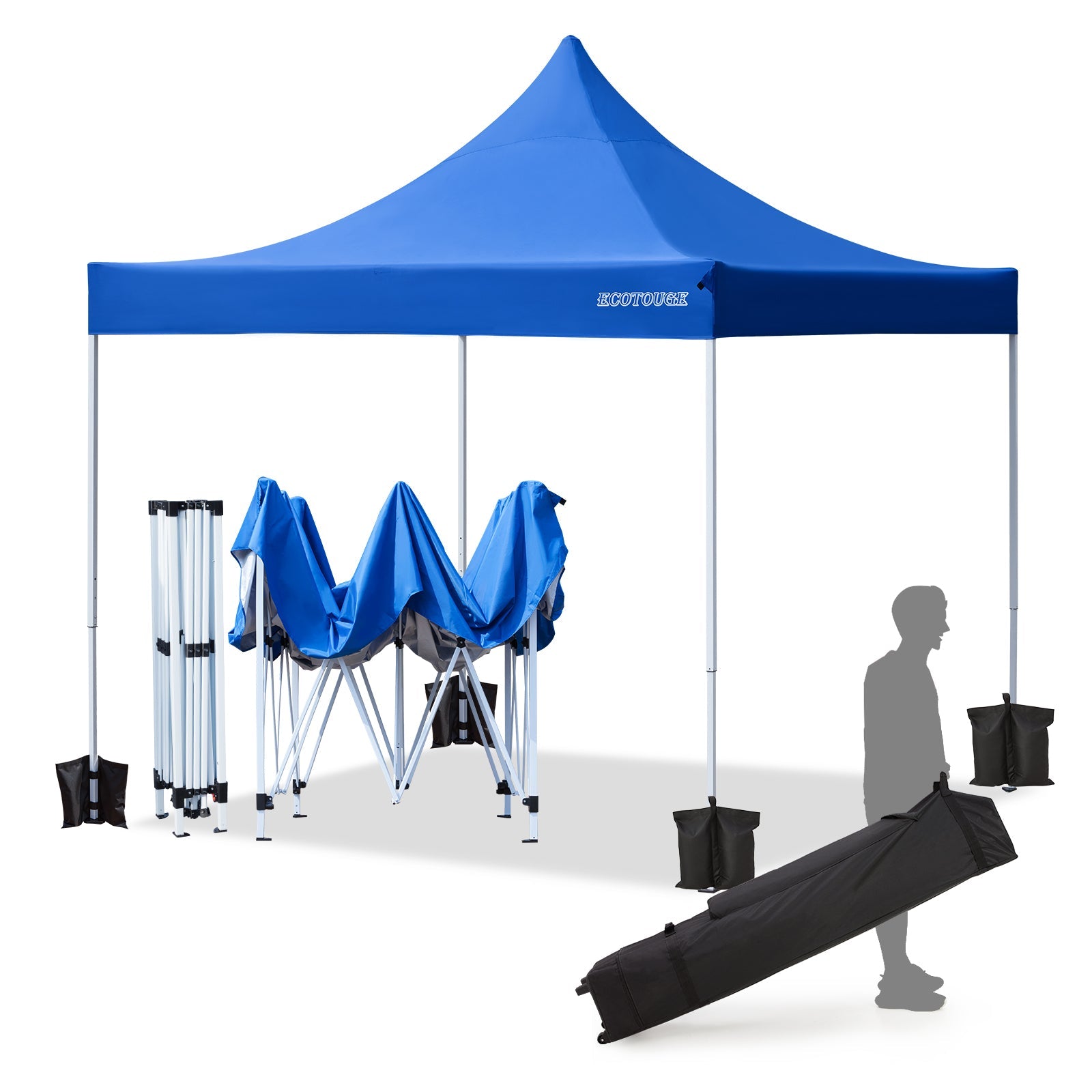 10 x 10 Pop Up Tent Canopy with Wheeled Roller Bag, Fold Instant Patio Canopy, Anti-UV Canopy Tent（Blue)