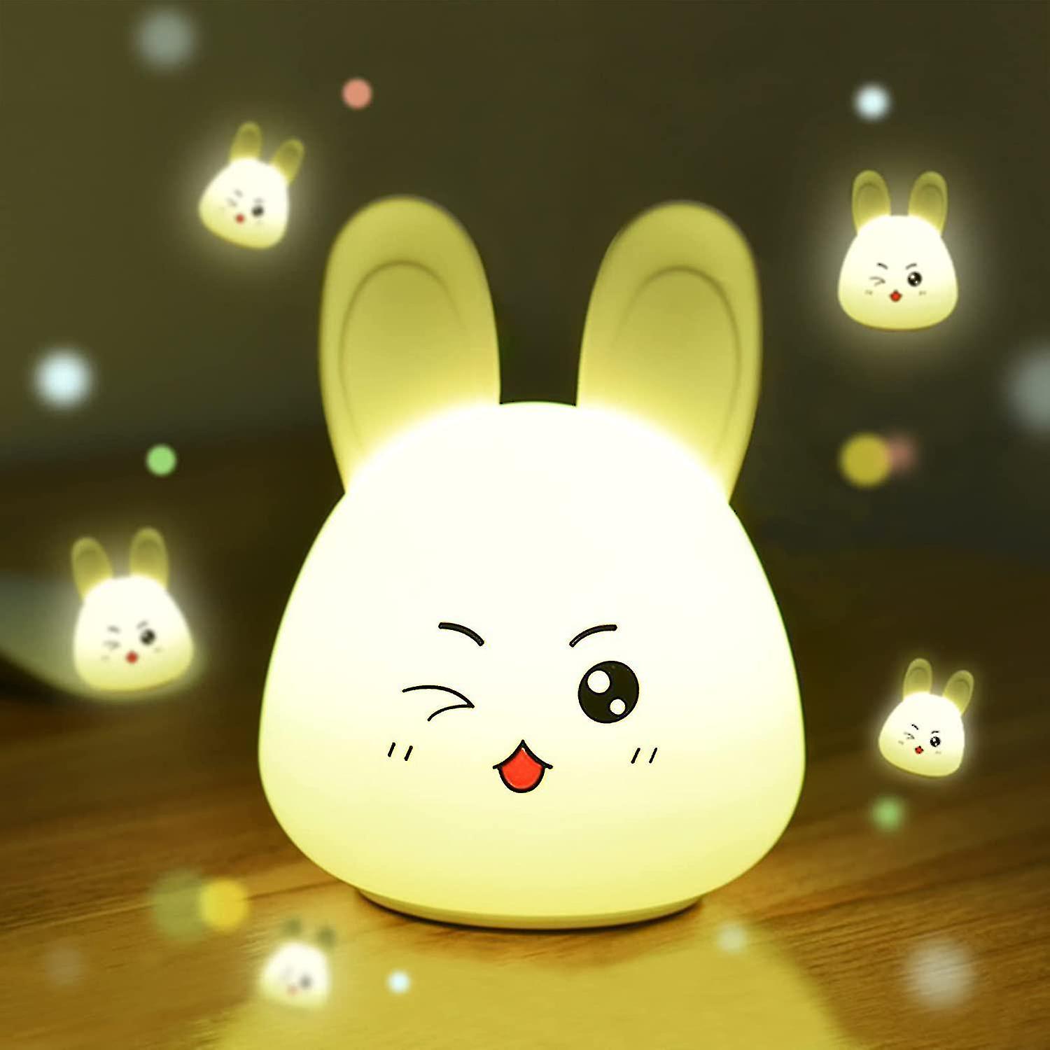 Liangnv Cute Night Lights For Kids Bedroom Bunny Lamp 7 Color Changing Silicone Touch Baby Night Lig