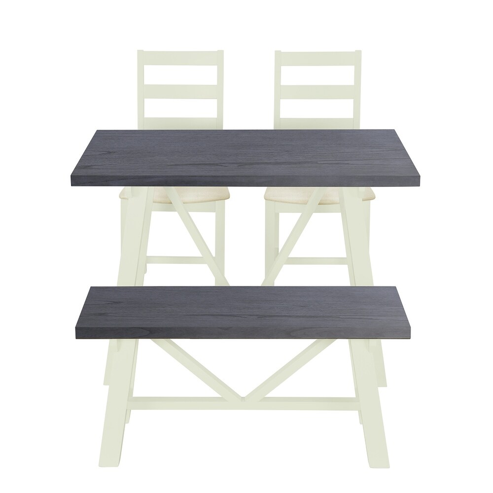 Rectangular 4 Piece Dining Set w/Bench Seating   Ladder Back Chairs