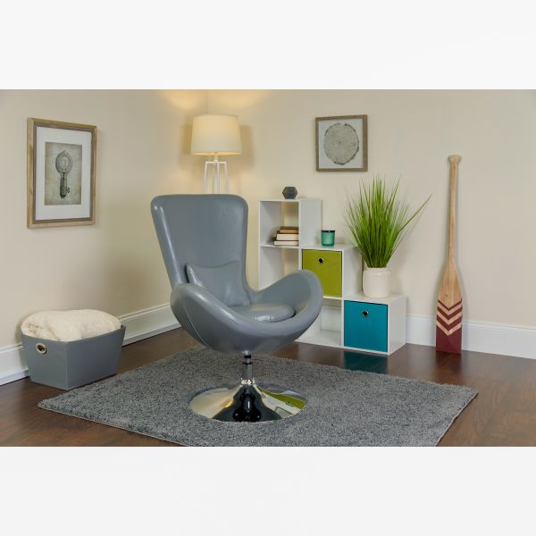 Flash Furniture Gray Leather Egg Series Reception-Lounge-Side Chair