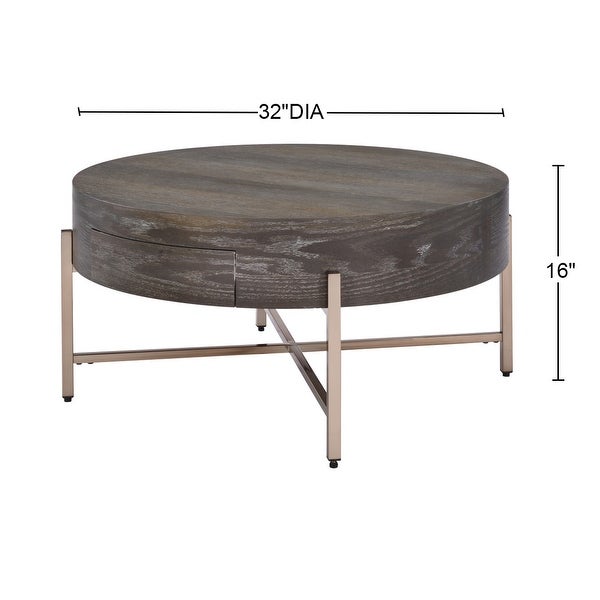 Metal Frame Coffee Table in Dark Oak and Champagne Finish