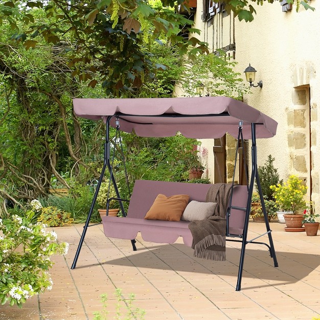 Outsunny 3 person Porch Swing With Stand Outdoor Swing For Patio Porch With Adjustable Tilt Canopy amp Comfortable Swing Bench style Seat Steel Frame