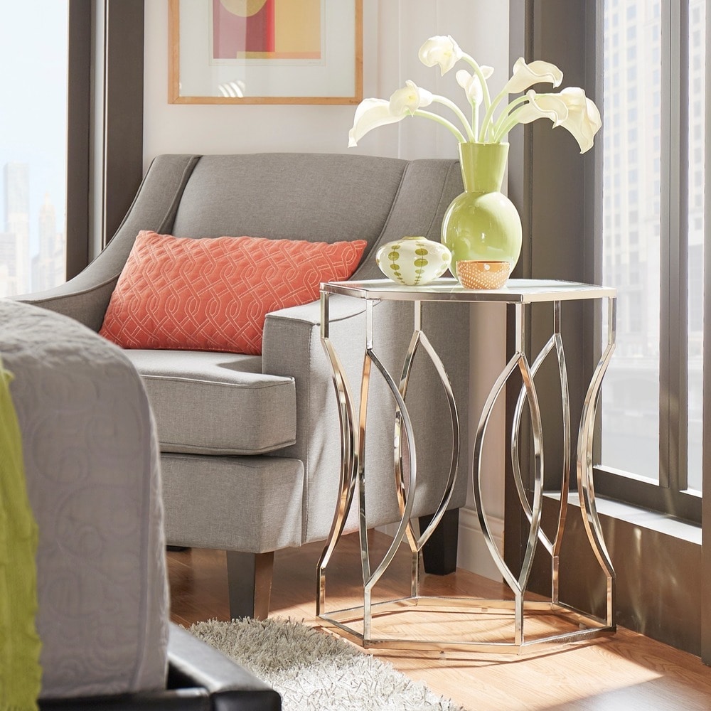 Davlin Hexagonal Metal Frosted-glass Accent End Table by iNSPIRE Q Bold