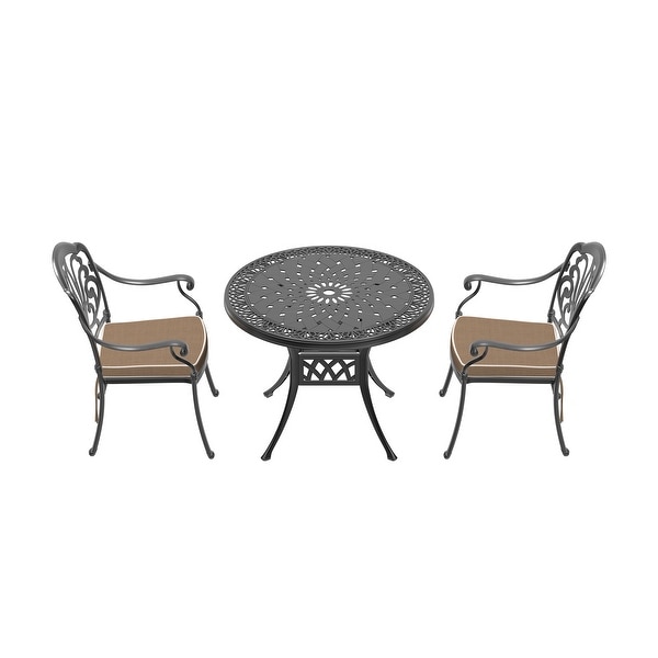 3/5Piece Cast Aluminum Outdoor Dining Set with 35.43 in. Round Table and Random Color Cushions