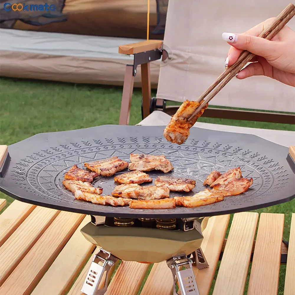 Popular Design Maifanstone Barbecue Camping Hiking Outdoor cooking Plate Round Frying Pan