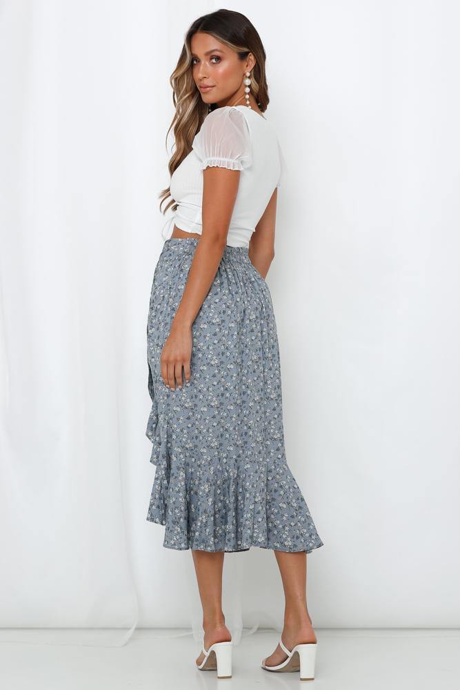 On The Outskirts Midi Skirt Blue