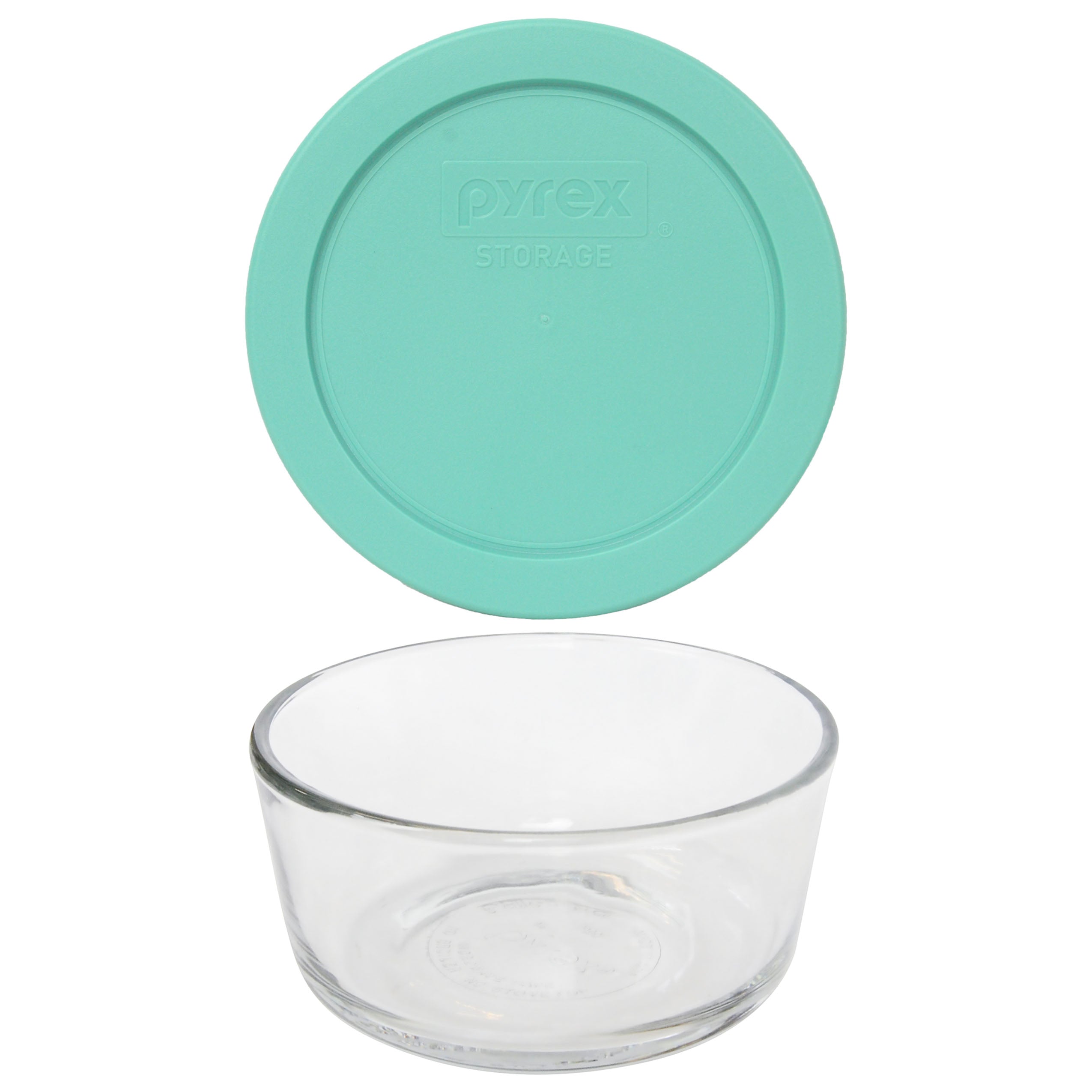 Pyrex (1) 7200 2-Cup Glass Food Storage Bowl and (1) 7200-PC Sea Glass Blue Plastic Lid