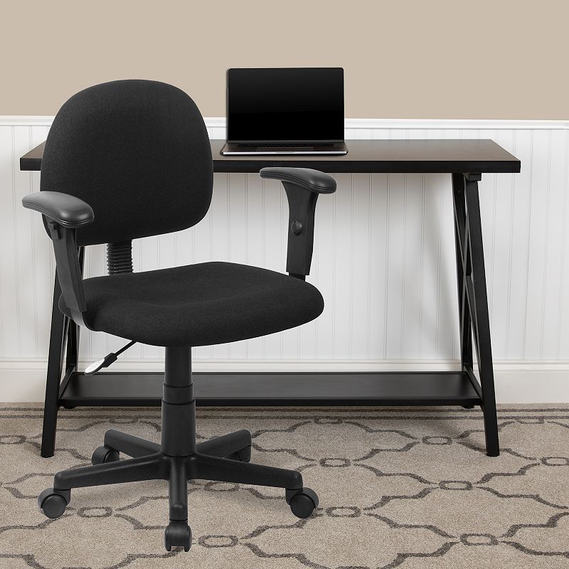 Emma and Oliver Low Back Black Fabric Swivel Task Office Chair with Adjustable Arms