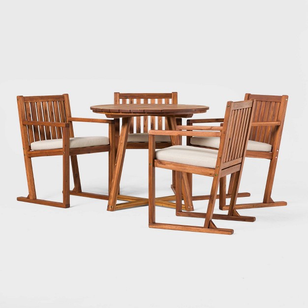 Saracina Home 5pc Modern Slatted Acacia Outdoor Dining Set With Round Table