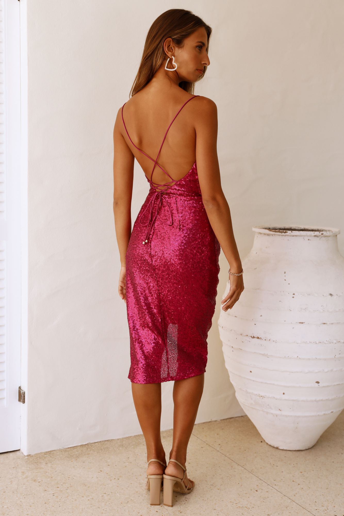 Freshness Midi Dress Fuchsia Sequin