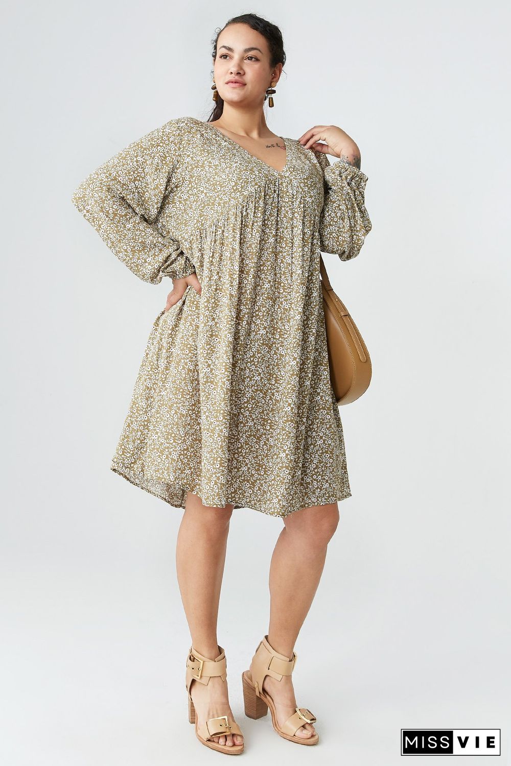 Floral-print Long-sleeved Dress P11994