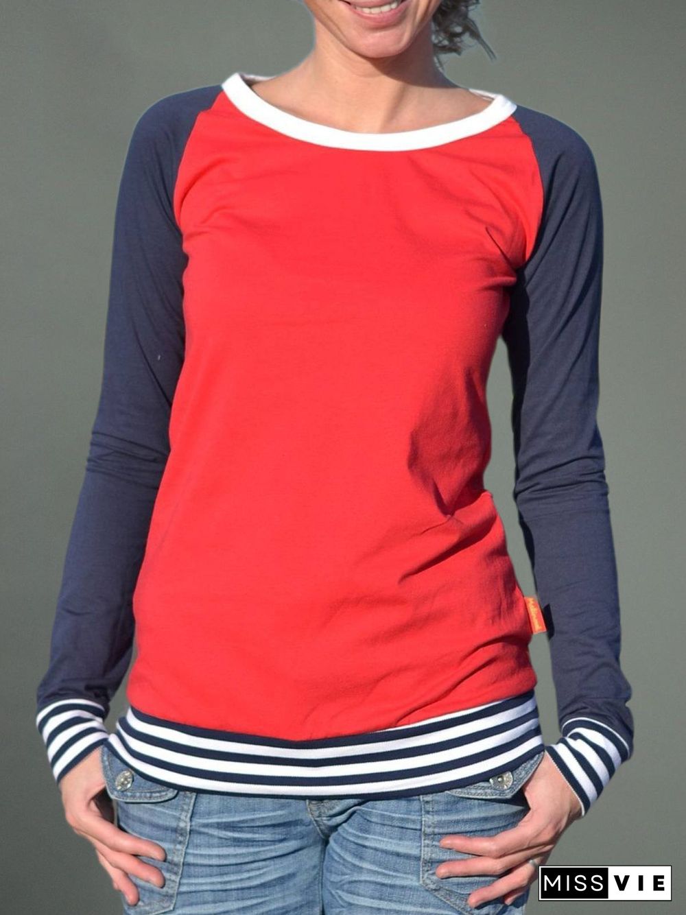 Casual Striped Crew Neck T-Shirts