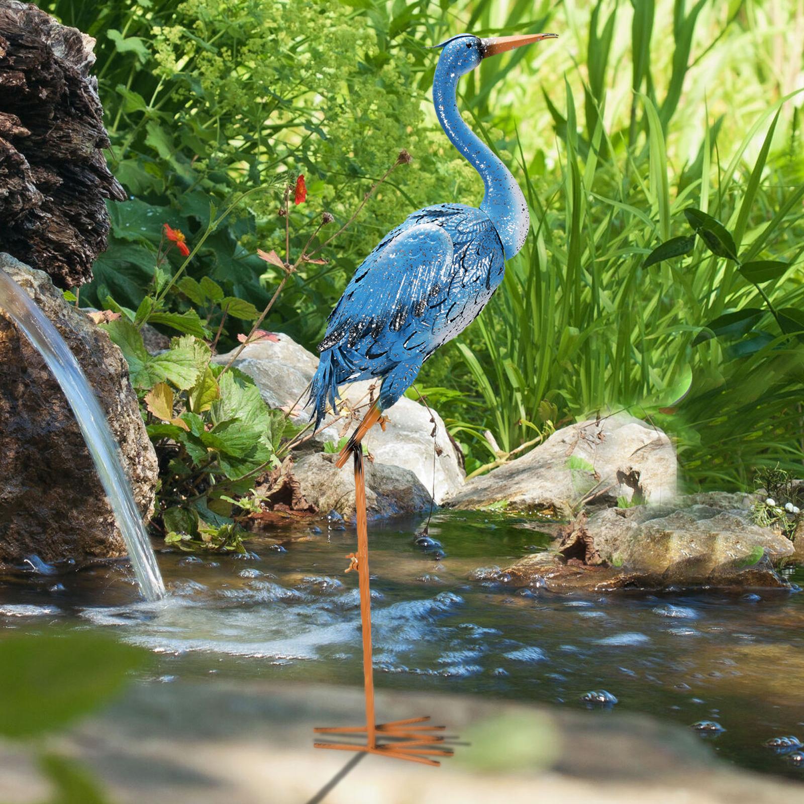 Goodeco Large Standing Blue Metal Crane Garden Statue,Heron Garden Animal Sculpture,38inch