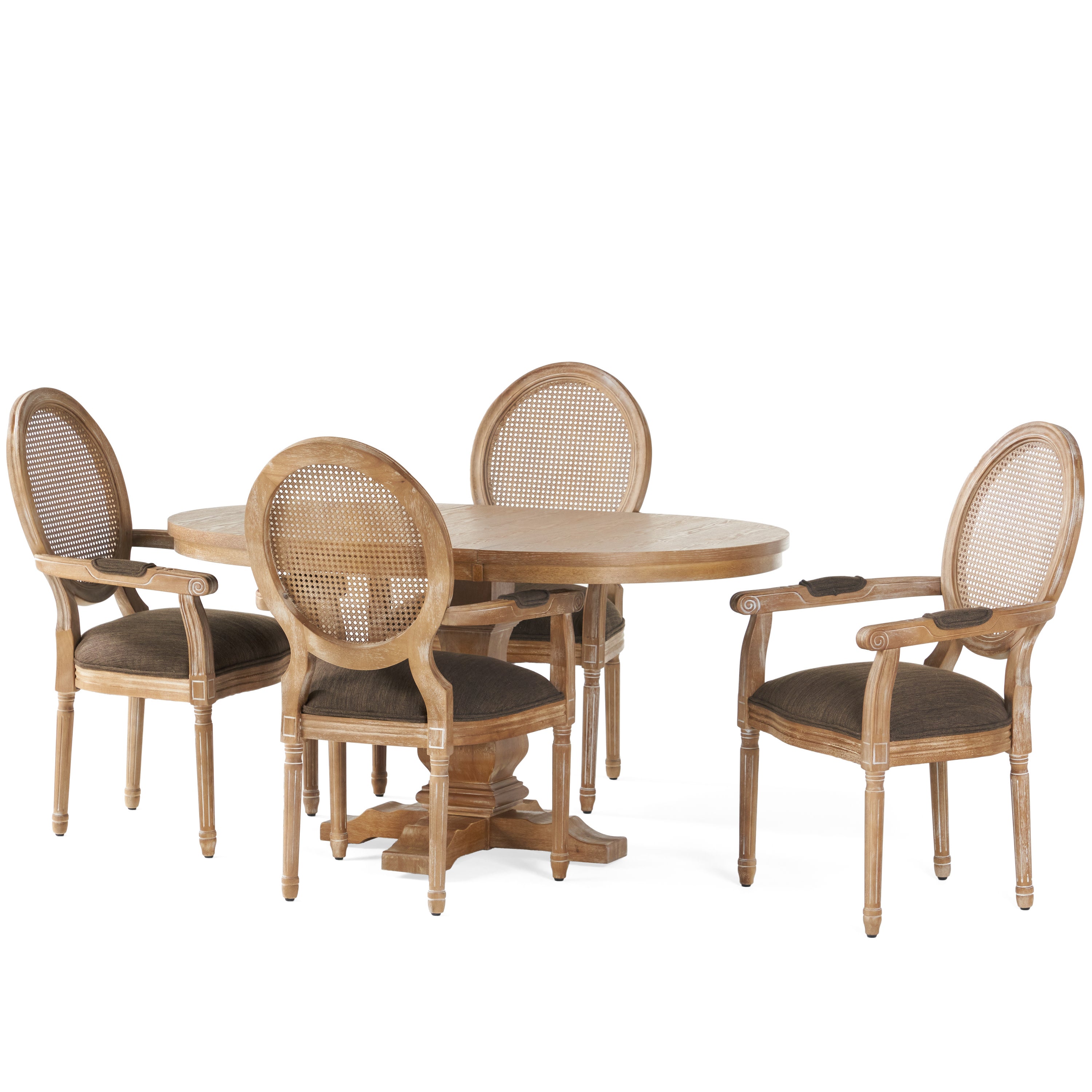 Ismay French Country Wood and Cane 5-Piece Expandable Oval Dining Set