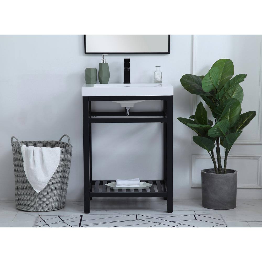 Timeless Home 24 in. W x 19 in. D x 34 in. H Single Bathroom Vanity in Black with White Resin Top and White Basin TH28024Black