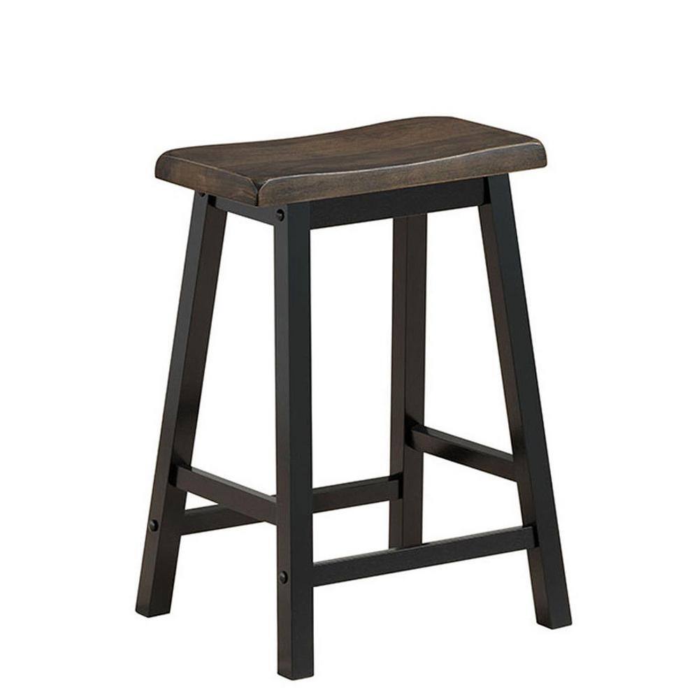 Gymax 24 in. H Gray Backless Wood Saddle Seat Pub Chair Home Kitchen Dining Room Bar Stools (Set of 2) GYM02711