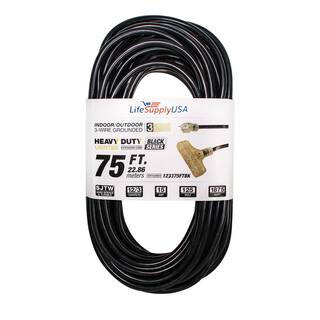 LifeSupplyUSA 75 ft. 123 SJTW 3-Outlet 15 Amp 125-Volt 1875-Watt IndoorOutdoor Black Heavy-Duty Tri-Source Extension Cord (2-Pack) 2123375FTBK