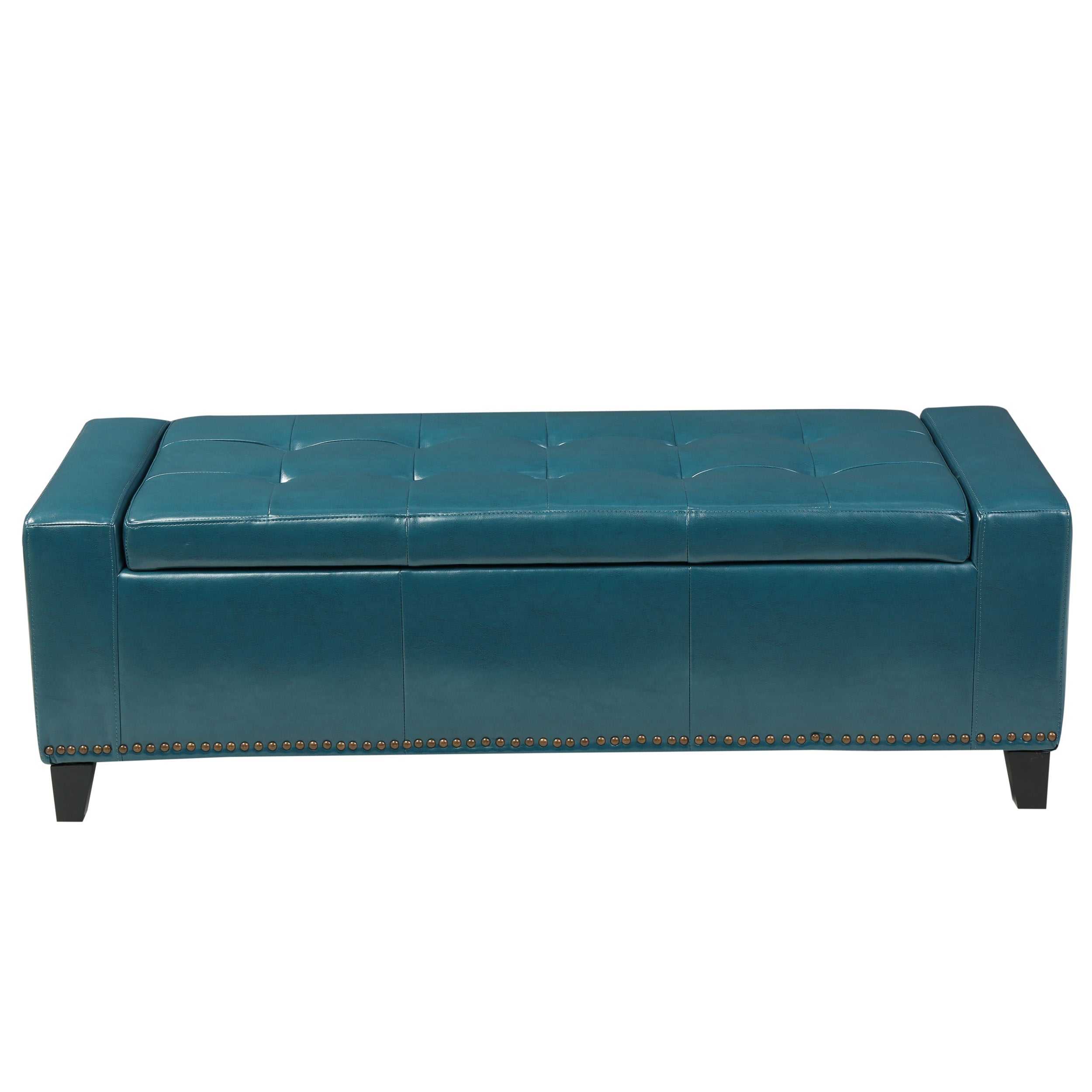 Robin Studded Teal Leather Storage Ottoman Bench