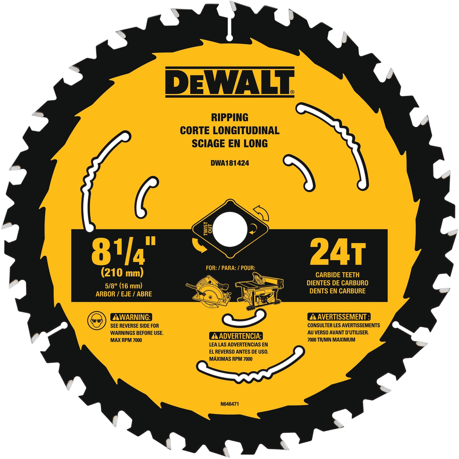 DW 8-1/4 in. D X 5/8 in. Tungsten Carbide Circular Saw Blade 24 teeth 1 pk