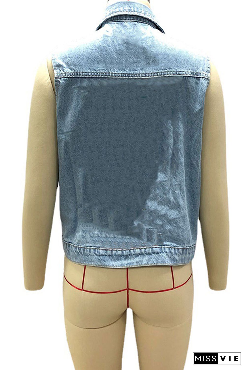 Aztec Print Patchwork Sleeveless Denim Jacket Wholesale