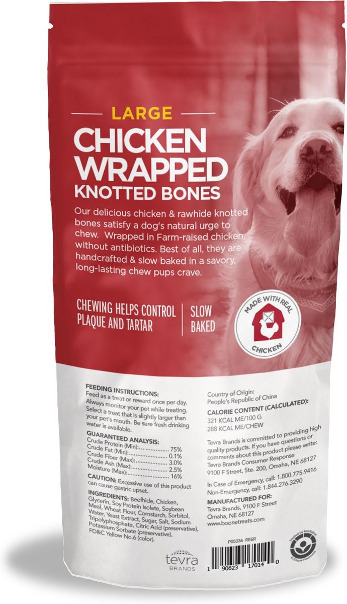 Boone Chicken Wrapped Knotted Large Bones Dog Treats， 2 count