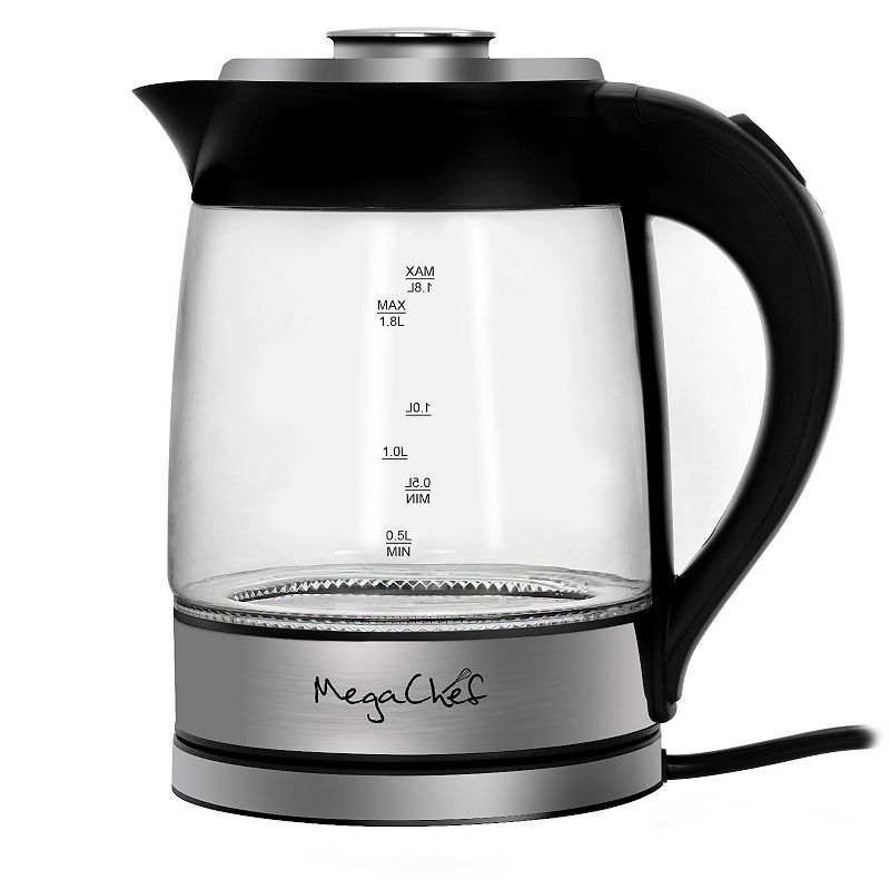 MegaChef 1.8-Liter Cordless Glass and Stainless Steel Electric Tea Infuser Kettle