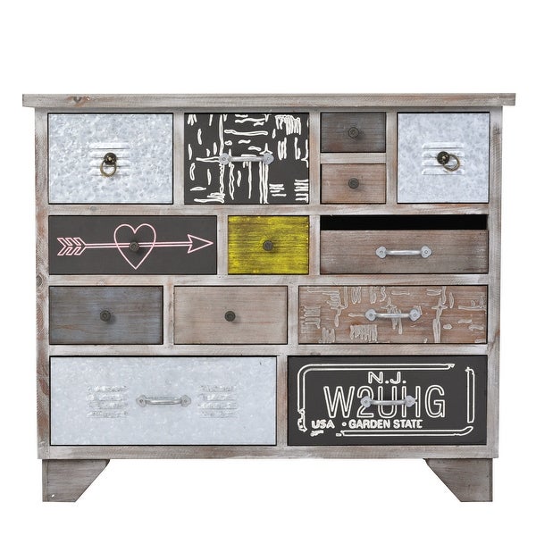 Modern Wooden Storage Cabinet with 13 Drawers and Colorful Pattern