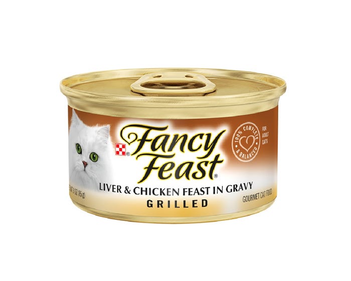 Purina Fancy Feast Grilled Liver  Chicken Feast in Gravy Adult Wet Cat Food， 3 oz. Can