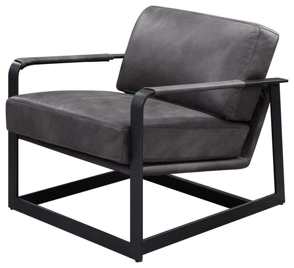 Acme Locnos Accent Chair Gray Top Grain Leather and Black Finish   Industrial   Armchairs And Accent Chairs   by AMOC  Houzz