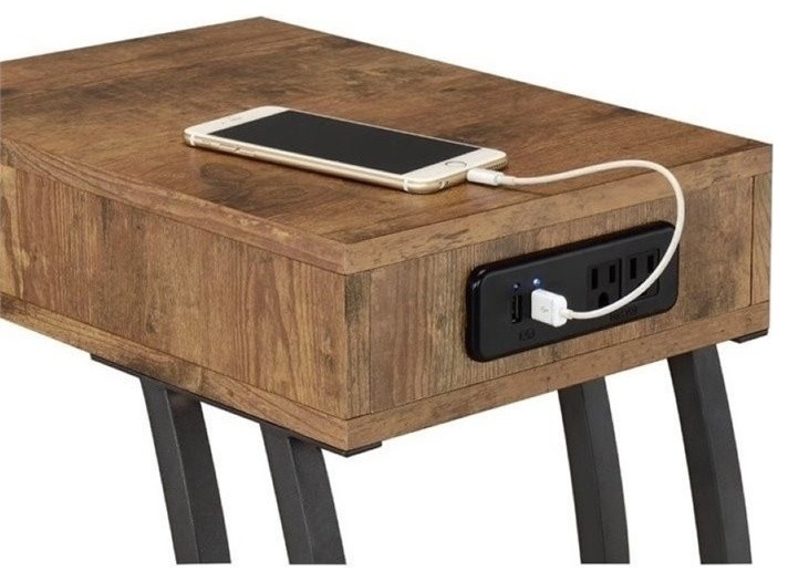 Bowery Hill Contemporary Wood End Table w/ 2 Power Outlets  ampUSB Ports in Nutmeg   Side Tables And End Tables   by Homesquare  Houzz