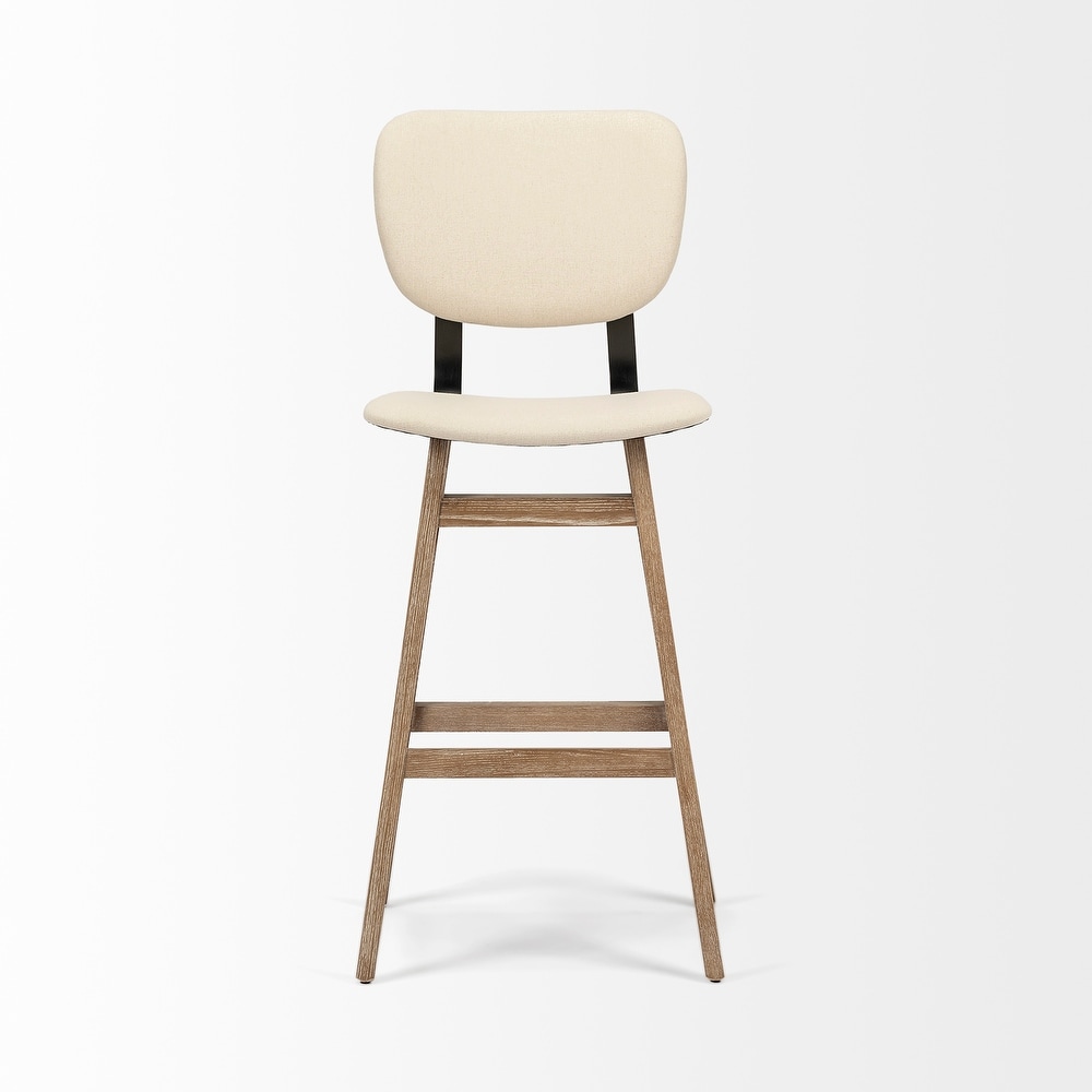 Haden Cream Fabric Seat with Brown Solid Wood Frame Bar Stool