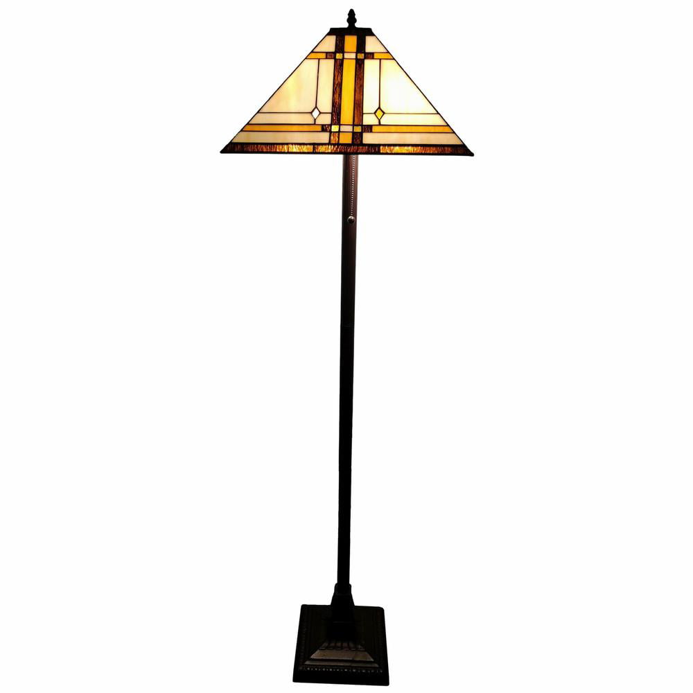 HomeRoots 478077 62 in. Two Lights Traditional Shaped Floor Lamp with Brown & White Stained Glass Cone Shade&#44; Brown