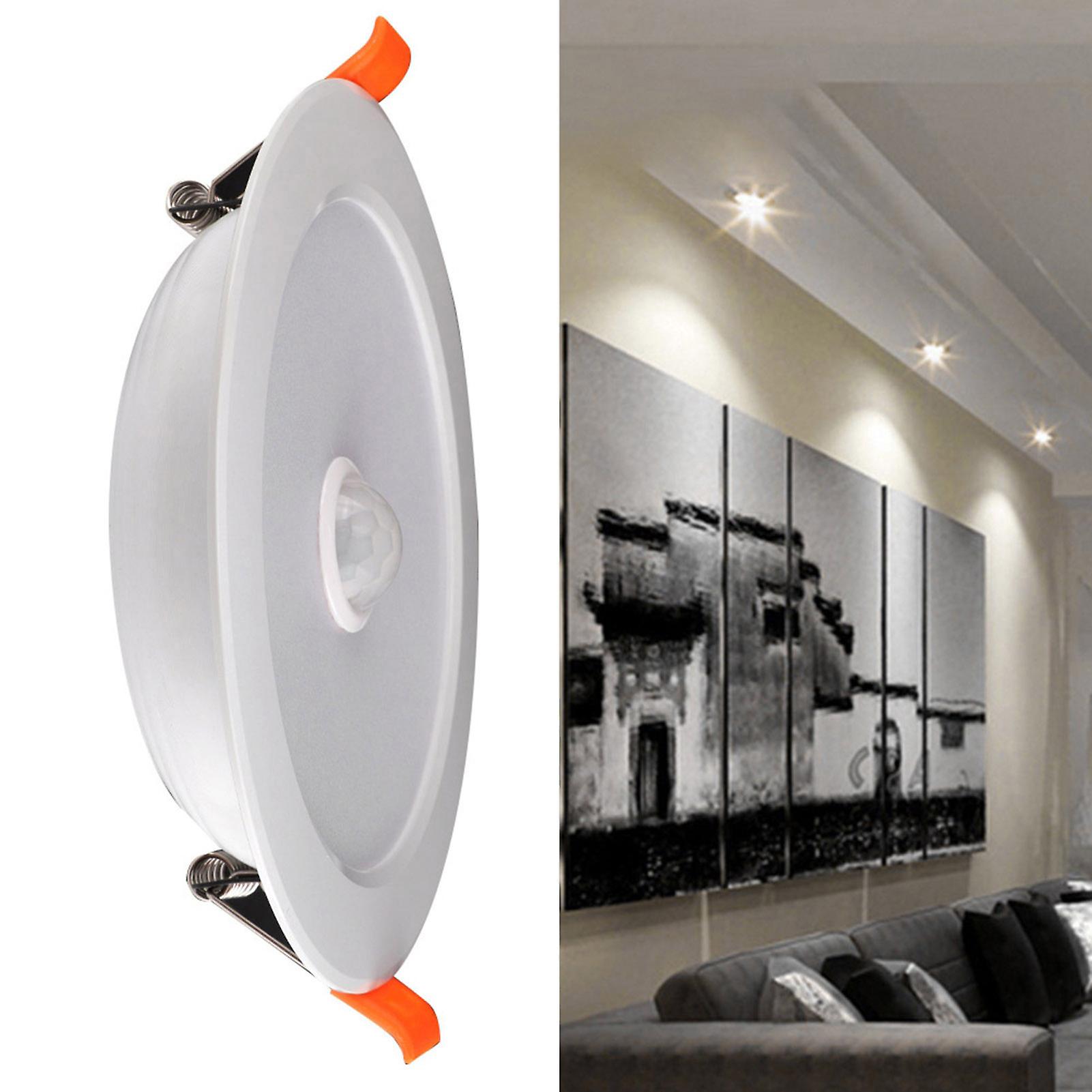 12W AC85‑265V LED Ceiling Light Downlight Human Body Sensor Recessed Lamp for Home Indoor (Pure White 6000K)