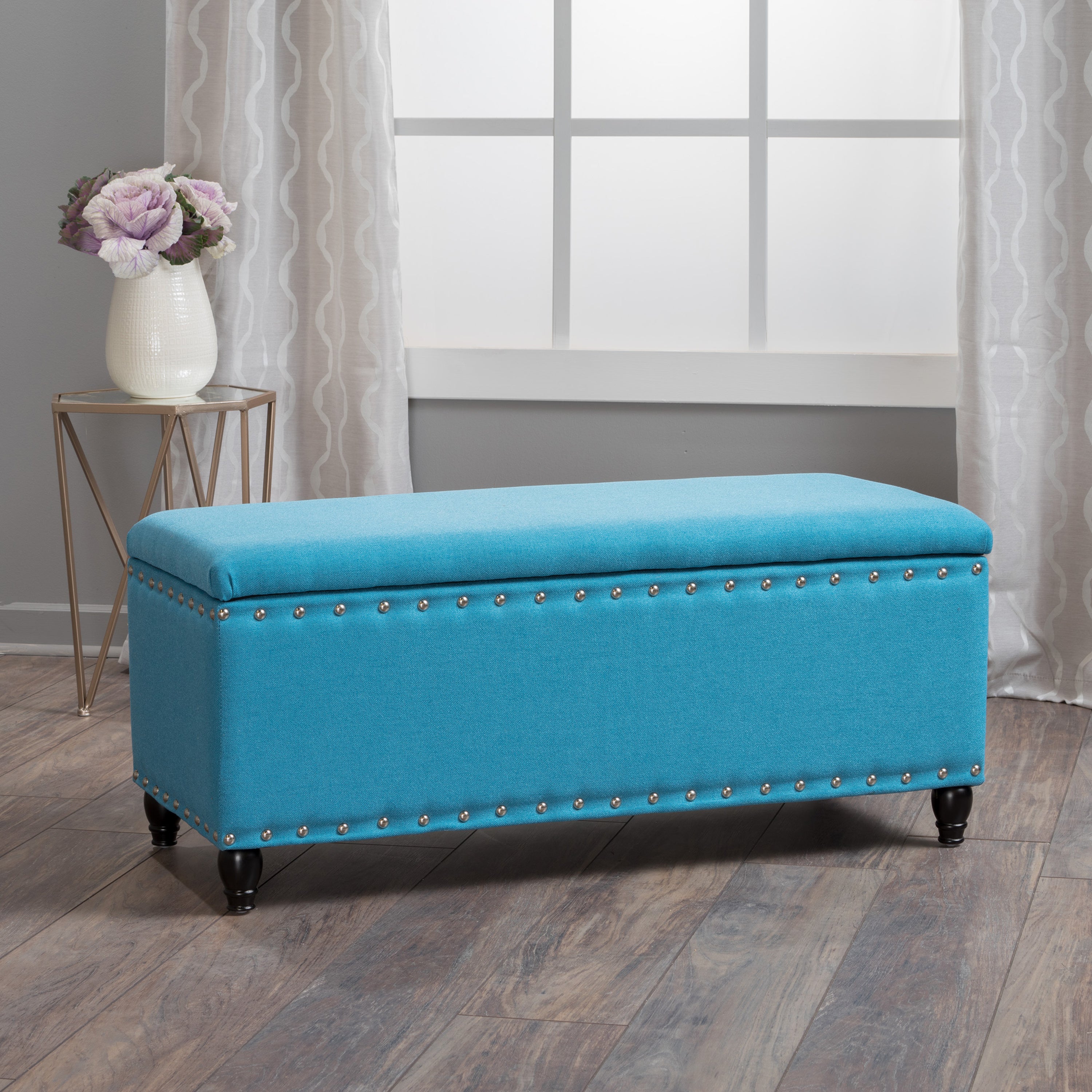 Tatiana Contemporary Fabric Storage Ottoman with Nailhead Trim