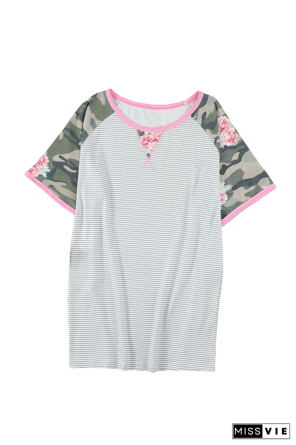 Gray Plus Size Camo Sleeve Striped Tee