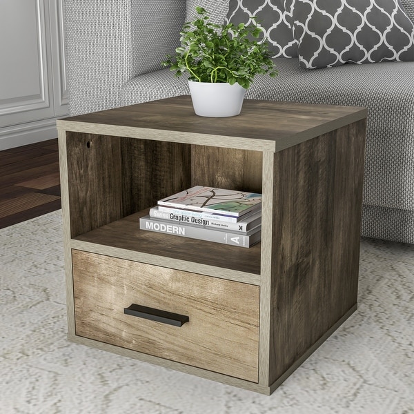 Hastings Home Cube End Table with Drawer - 15.75