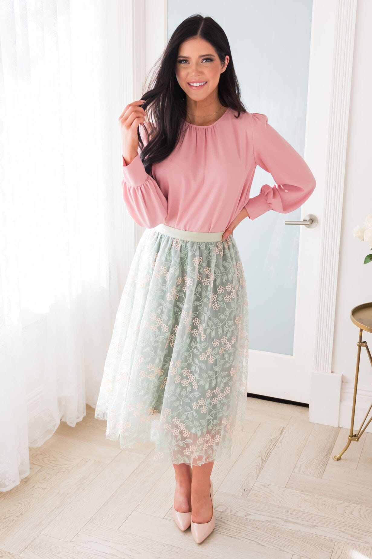 Classic Beauty Modest Embroidered Tulle Skirt